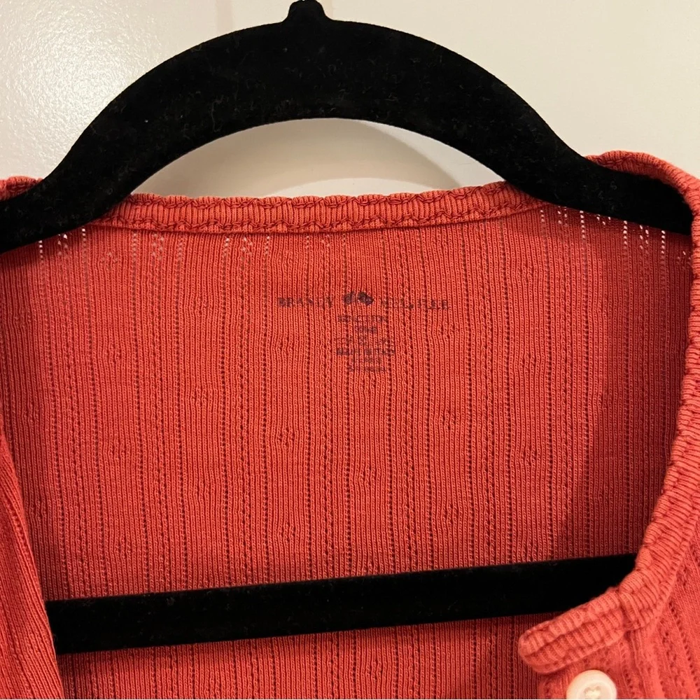 Brandy Melville Red Pointelle Button-Up Top - Picture 2 of 5